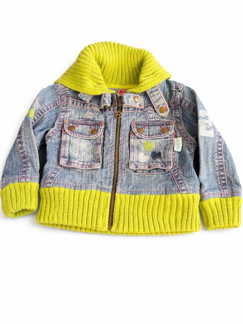 : Seattle Seahawks Girls 2T Denim Knit Jacket Lime Green NFL Football
